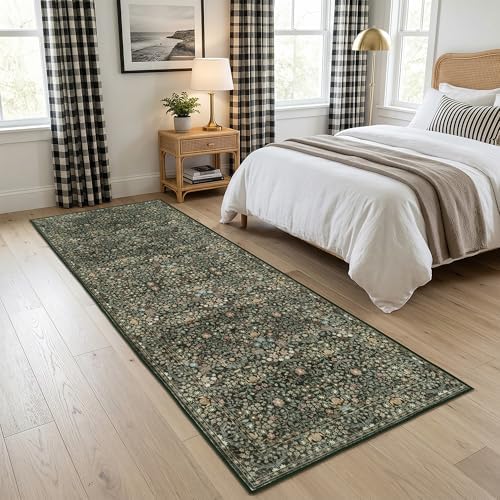 Non Slip 2x6 Kitchen Runner Rug Washable, Hallway Runner Rugs, Boho Vintage Floral Black Carpet Stain Resistance Ultra Soft Low Pile for Entryway, Bathroom Mats for Floor - Image 5