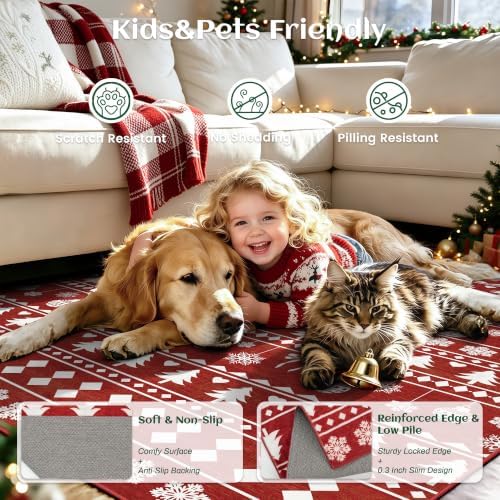 5x7 Christmas Holiday Area Rug, Washable Non‑Slip Low‑Pile Xmas Large Rugs for Living Room Bedroom Dining Room, Winter Indoor Christmas Home Decor(Red Sweater Bauble) - Image 6