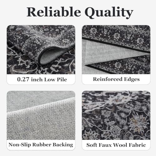 Dark 3x8 Hallway Runner Rug, Entryway Kitchen Runners Non Skid Washable 8 ft, Non Slip Ultra Thin Carpet Runner for Corridor Mudroom Foyer Bathroom Bedroom, Vintage Farmhouse Midnight - Image 4