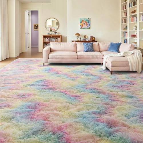 FinRèc Home 9x12 Non-Slip Fluffy Area Rugs for Living Room (Rainbow) by FinRe%CC%80cHome