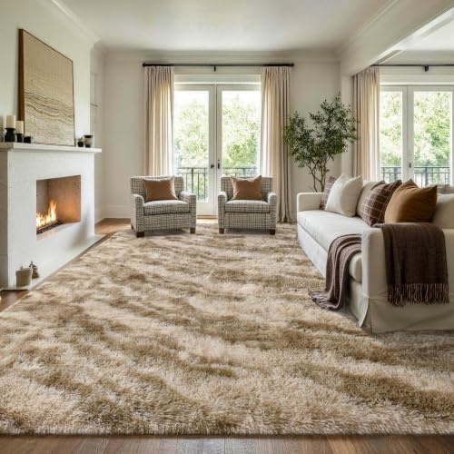 8x10 Extra Large Khaki Fluffy Area Rug Non-Slip for Living Room Bedroom - Image 3