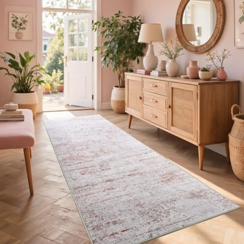 2x6 Ft Abstract Washable Runner Area Rugs for Hallway Pink by Cuzwlovita