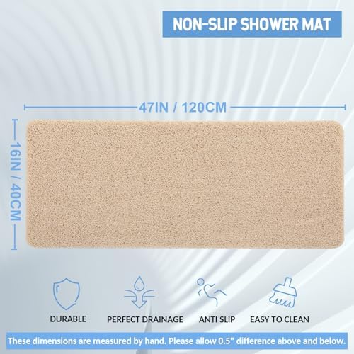 Hargiis Non-Slip Bathtub Mat, Anti Slip Shower Mat, Fast Drying Bathtub Mats, Foot Scrubber Mat, Anti Slip Mat for Tub, Floor, Bathroom, Kitchen, Home, Hotel (Beige 47"×16") - Image 2