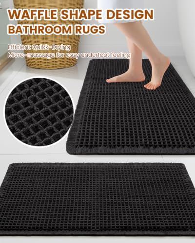 Smiry Waffle Bathroom Rugs Sets 2 Piece (36x24+30x20, Black) - Image 2
