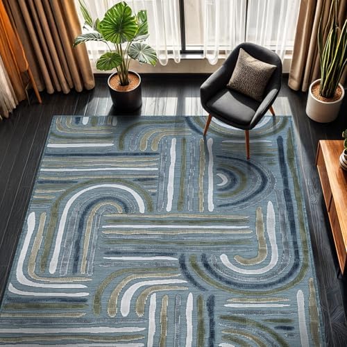 CAMILSON Indoor Outdoor Rug, Aqua 6x9 Geometric Arch Striped Area Rugs for Patio and Home Areas, Easy-Cleaning Non-Shedding Living Room, Garden and Deck Washable Outside Carpet (6 x 9) - Image 6