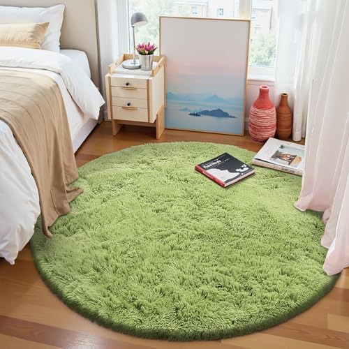OLANLY Grass Green Round Rugs for Bedroom - Machine Washable, 7 ft Circle Area Rugs for Living Room, Soft and Fluffy Shaggy Carpet for Teen Girls and Boys, Nursery Rooms, Dorms, Home Decor Aesthetic - Image 2