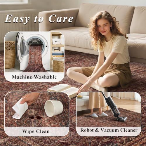 Schweek 2x3 Entryway Rug Washable Non Slip Area Rug Soft Door Mat Brick Red - Image 7
