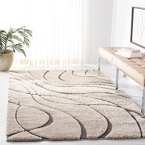 SAFAVIEH Florida Shag Collection Area Rug - 5' Square, Cream & Grey, Non-Shedding & Easy Care, 1.2-inch Thick Ideal for High Traffic Areas in Living Room, Bedroom (SG471-1180) by Unknown