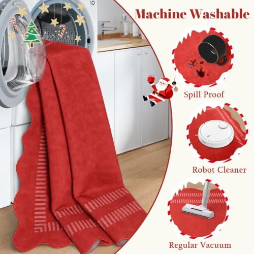 Washable 3x5 Christmas Rug, Soft Non Slip Indoor Door Mat Solid Red Entryway Rugs Stain Resistant Scalloped Carpet for Bedroom Kitchen Home Office - Image 5