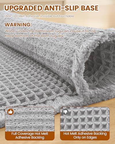 Smiry Waffle Bath Mat 60X24, Extra Soft Absorbent Bathroom Rugs, Light Grey - Image 5