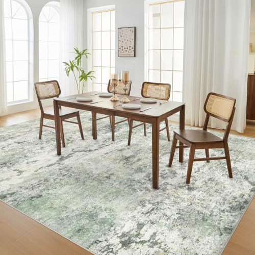 DMOYEST Area Rug Living Room Rugs - 9x12 Large Soft Indoor Neutral Modern Abstract Low Pile Washable Rug Carpet for Bedroom Dining Room Farmhouse Home Office - Green/Grey/Yellow - Image 4
