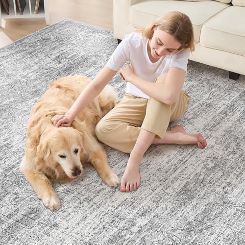DMOYEST Area Rug Living Room Rugs - 10x14 Abstract Large Soft Indoor Washable Rug Neutral Modern Low Pile Carpet for Bedroom Dining Room Farmhouse Home Office - Vintage Grey - Image 6
