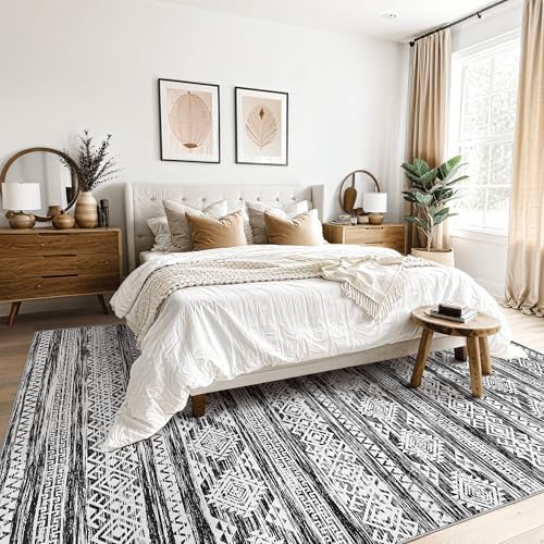 Tortania Area Rug Living Room Rugs - 12x18 Washable Large Soft Neutral Boho Moroccan Bohemian Farmhouse Rug Indoor Floor Carpet for Bedroom Under Dining Table Home Office Decor - Black White - Image 2
