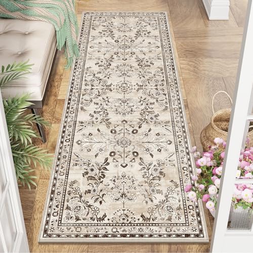 Yamaziot 2x6 Washable Hallway Runner Rug Non Slip Floral Carpet, Brown by Yamaziot