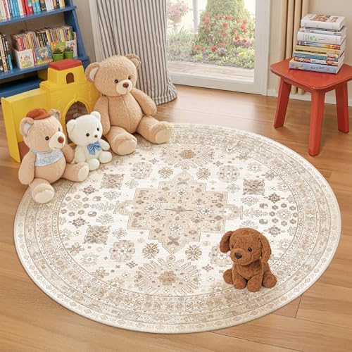 zesthome Round Rug 6ft,Circle Rug for Dining Room Table,Beige by Zesthome