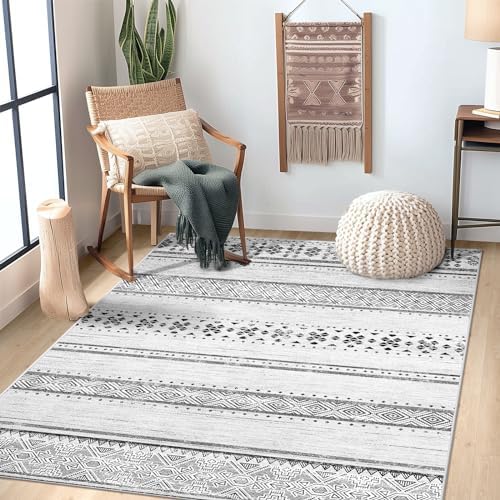 4x6 Washable Area Rugs for Living Room Boho Bedroom Rug Grey/Black/Navy - Image 2