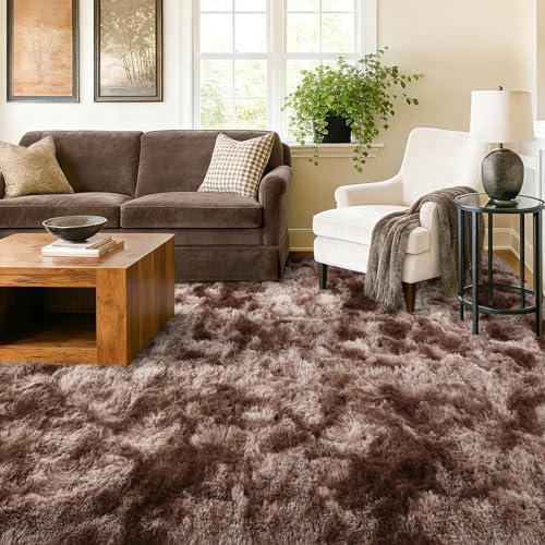 10x14 Extra Large Fluffy Area Rugs Non-Slip for Living Room Tie-Dyed Coffee - Image 4