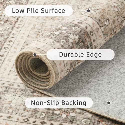 DCX Beige and Taupe 5x7 Rug, Kid & Pet Friendly with Rubber Back Non Slip, Machine Washable Stain Resistant Vintage Traditional Distressed Carpet, Rug for Living Room, Bedroom, Neutral Home Decor - Image 6