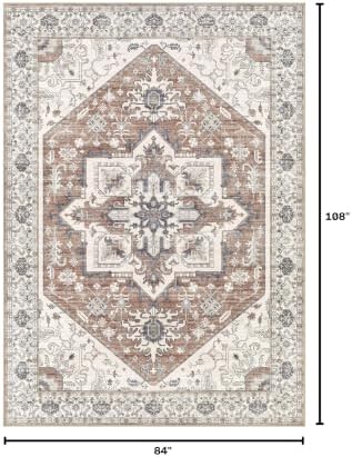 Area Rug 7x9 for Living Room - Washable Oriental Vintage Floral Distressed Large Indoor Carpets with Non Slip Back for Bedroom Dining Room Nursery Office Home Decor -Terracotta/Brown - Image 2
