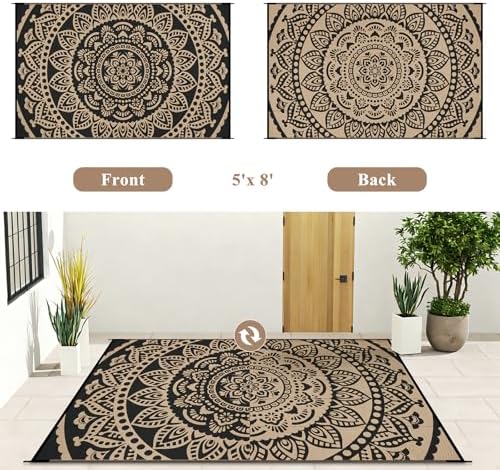 Bsmathom Waterproof Outdoor Rug, 5'x8', Black - Image 5