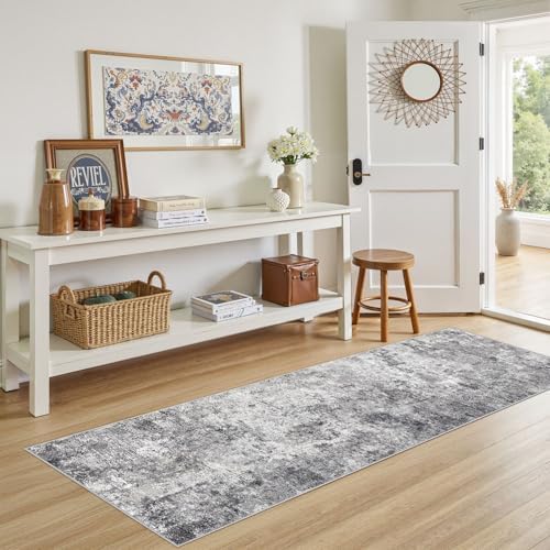 UERMEI 2x6 Washable Runner Rug for Hallway, Non Slip Low Pile Kitchen Carpet, Neutral Modern Abstract Indoor Floor Mat for Entryway Laundry, Kid & Pet Safe High Traffic Area, Grey - Image 2