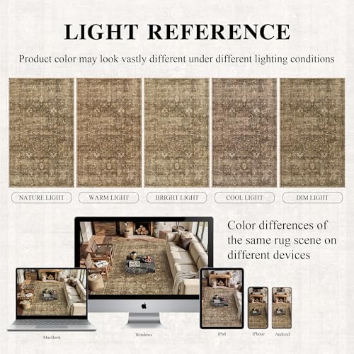 6x9 Washable Bedroom Area Rug Non-Slip Vintage Brown Large Carpet - Image 3