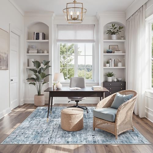Soalmost Abstract 4x6 Area Rug Washable Rugs for Living Room, Blue/Grey - Image 4