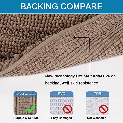 H.VERSAILTEX Bath Rugs for Bathroom Non Slip Bath Mats Extra Thick Chenille Striped Rug 20" x 32" Absorbent Non Skid Fluffy Soft Shaggy Washable Plush Mat for Indoor, Bath Room, Tub - Taupe Brown - Image 4
