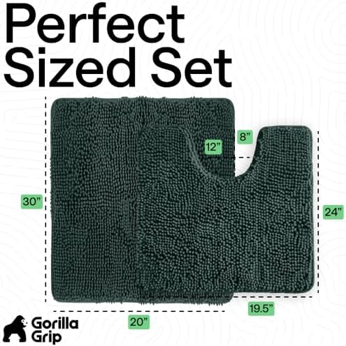 GORILLA GRIP Bathroom Area Rug Sets 2 Piece, Soft Chenille, 30x20 Green - Image 2