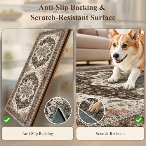 Kitchen Rug Sets 4 Piece Non-Slip: Washable Boho Kitchen Mats for Floor with Rubber Backing - Vintage Soft Low Pile Carpet Runner Throw Rugs for Sink,Entryway,Hallway,Bathroom(Brown,2x3+2x4+2x5+2x6) - Image 7