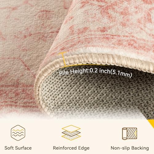 RELEANY Washable Area Rug, 8'x10', Pink/Light Vintage Pink - Image 3