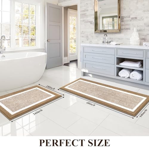 Pauwer Bathroom Rugs Sets 2 Piece, Non Slip Washable Bath Mat, Khaki - Image 2