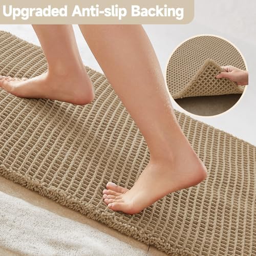 TYUU Waffle Bath Mat, Boho Bathroom Rugs Non Slip Washable, 48x24 Khaki - Image 4