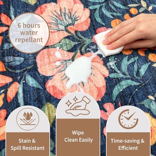 2x6 Soft Washable Runner Rugs: Velvet Feel & 5-10 Degrees Warmer Underfoot - Cottagecore Floral Hallway Carpet for Bedroom Kitchen Entryway - Family & Pet Friendly (Navy Distressed) - Image 5