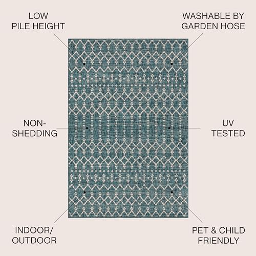 JONATHAN Y Moroccan Geometric Indoor Outdoor Area Rug 6X9 Teal/Gray, Ourika Textured Weave for Backyard, Patio, Porch, Easy-Cleaning, High Traffic, Pet-Friendly, Non-Shedding (SMB108C-6) - Image 3