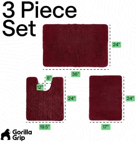 GORILLA GRIP Area Rug Sets and Oval Toilet Base, 3 Piece Burgundy - Image 2