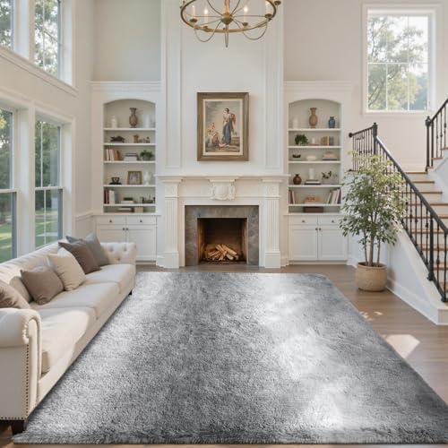 Area Rugs for Living Room 8x10 Feet, Soft Fluffy Shagg Plush Bedroom Rug Non-Slip,Large Carpet for Nursery Kids Dorm Home Decor Gradient Grey - Image 2