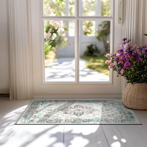 BESTSWEETIE Washable Boho 2x3 Area Rug for Living Room, Multi Navy Teal - Image 4