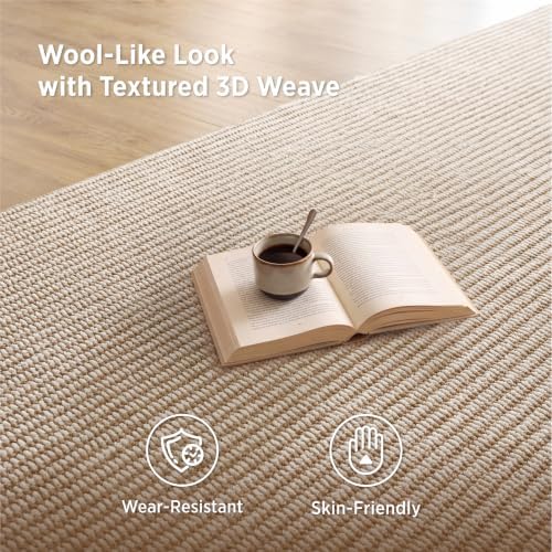 Bedsure 6x9 Faux Wool Area Rug for Living Room, Machine Washable, Beige - Image 2