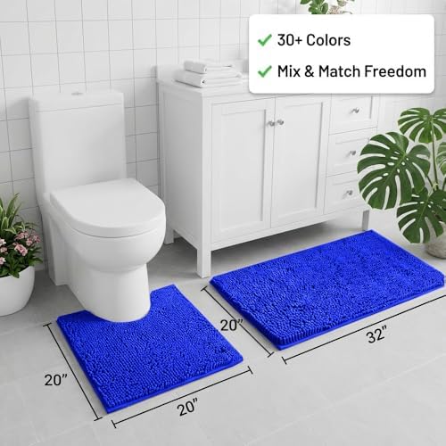 Bathroom Rugs Sets 2 Piece,Super Absorbent Chenille Bath Mats and U-Shaped Toilet Rug,Strong PVC Non Slip Backing,Microfiber Washable Dry Quickly Bath Mats for Bathroom(20"x32"+20"x20"U, Royal Blue) - Image 2