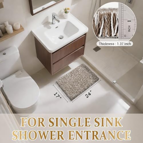 Yimobra Brown&White Bathroom Rugs Non Slip Washable 24x17, Small Bath Mat - Image 6