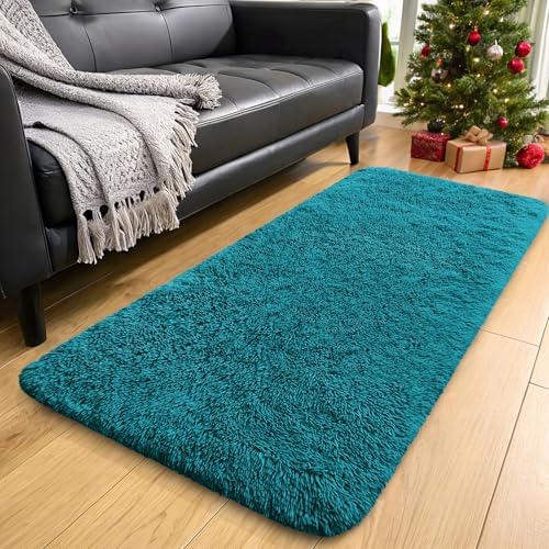 OLANLY 2x6 Machine Washable Runner Rugs for Hallway, Soft Fluffy Shaggy Bedside Rugs for Bedroom, Living Room, Indoor Floor Carpet for Kids Girls and Boys, Nursery Rooms, Home Decor Aesthetic, Teal - Image 4