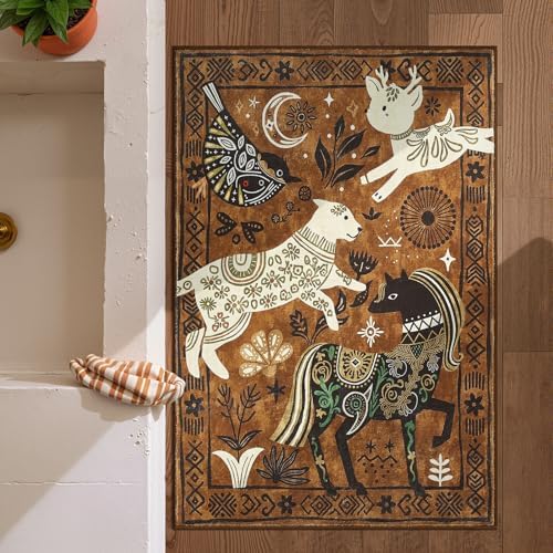 jinchan 2x3 Cute Area Rug Kids Washable Fun Rug Earthy Brown Starlit Boho by JINCHAN