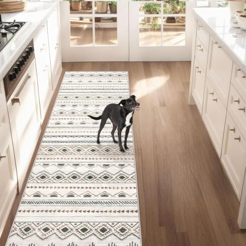 Runner Rug 2x7 Boho Geometric Area Rugs: Washable Kitchen Entryway Rug, Soft Non Slip Moroccan Long Hallway Rugs for Bedroom Bathroom Laundry Entryway Staircase Foyer(Brown Green,2'x7') - Image 3