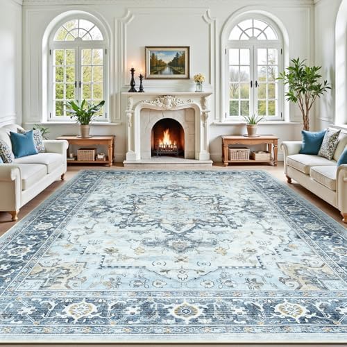 Lofus 8x10 Light Blue Rugs for Bedroom Living Room, Vintage Boho Carpet - Image 4