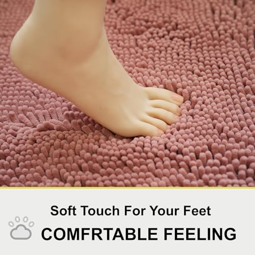 Bathroom Rugs Chenille 3-Piece Extra Soft and Absorbent Shag Bathroom Rugs, Machine Wash Mat, Strong PVC Non-Slip Underside, Plush Carpet Mats (Deep Pink) - Image 4