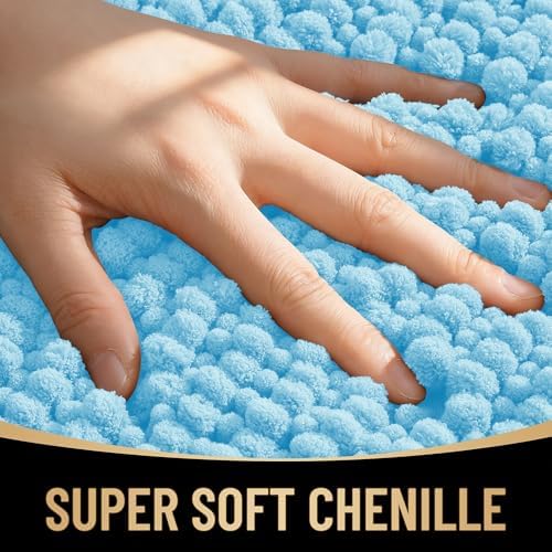 OLANLY Thick Chenille Absorbent Bathroom Rugs Mat 30x20, Sky Blue - Image 2