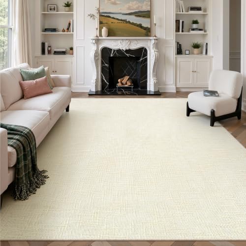 Valenrug 9x12 Area Rug, High Low Pile Washable Rugs for Living Room Ivory - Image 5