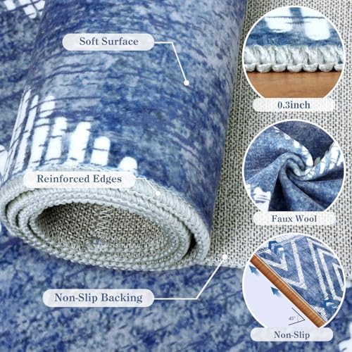 2x10Ft Boho Hallway Runner Rugs Non Slip, Blue Geometric Washable Rug Runners for Kitchen, Soft Low Pile Modern Farmhouse Entryway Floor Carpets for Entrance Doorway Bedroom Home Decor - Image 6