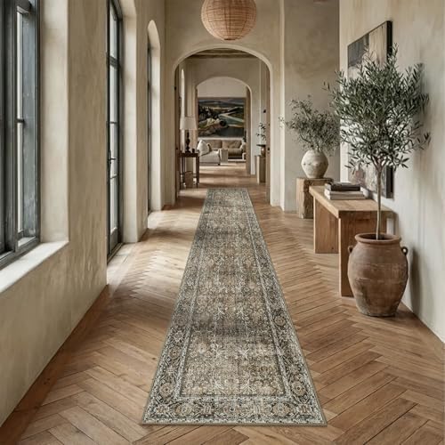 PureCozy Brown Runner Rug 2.6x12 Vintage Traditional Distressed by PureCozy